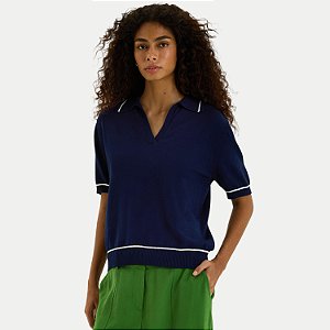 BLUSA HERING MANGA CURTA POLO TRICÔ AZUL MARINHO FEMININO ADULTO