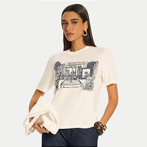BLUSA DOCE TRAMA MANGA CURTA VISCOSE E ELASTANO OFFWHITE FEMININO ADULTO
