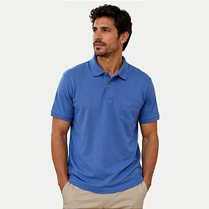 POLO WAYNA MANGA CURTA COMFORT LISA COM BOLSO MISTO AZUL OCEANO MASCULINO ADULTO