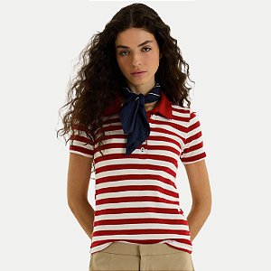 BLUSA HERING MANGA CURTA POLO ALGODÃO LISTRADA VERMELHO FEMININO ADULTO