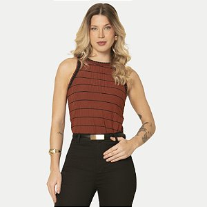 BLUSA PITT REGATA MALHA CANELA MARROM FEMININO ADULTO