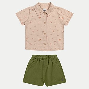 CONJUNTO VERÃO ANGERO BERMUDA E CAMISA MANGA CURTA MALHA BEGE MASCULINO INFANTIL