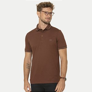 POLO PITT MANGA CURTA SLIM ALGODÃO MARROM MASCULINO ADULTO