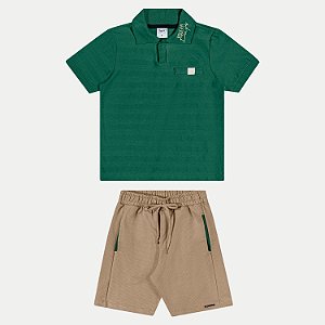 CONJUNTO VERÃO ANGERO BERMUDA E POLO MANGA CURTA MALHA VERDE MASCULINO INFANTIL