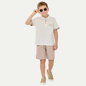 CONJUNTO VERÃO ANGERO BERMUDA/POLO MANGA CURTA MALHA OFFWHITE MASCULINO INFANTIL