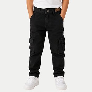CALÇA NACIONAL JEANS BRIM COM ELASTANO CARGO PRETO MASCULINO INFANTIL