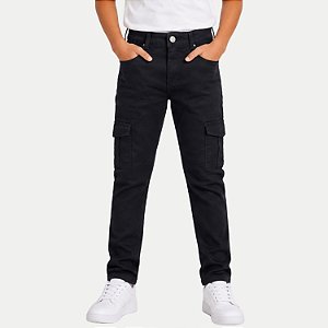 CALÇA NACIONAL JEANS BRIM COM ELASTANO CARGO PRETO MASCULINO INFANTIL