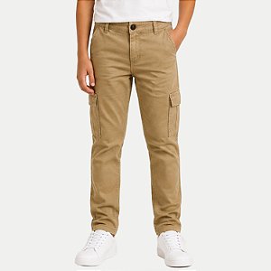 CALÇA NACIONAL JEANS BRIM COM ELASTANO CARGO CAQUE MASCULINO INFANTIL