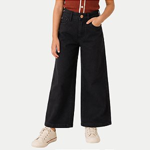CALÇA NACIONAL JEANS BRIM COM ELASTANO WIDE LEG PRETO FEMININO INFANTIL