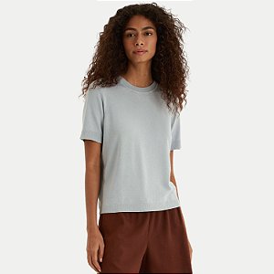 BLUSA HERING MANGA CURTA VISCOSE E POLIAMIDA AZUL PASTEL FEMININO ADULTO