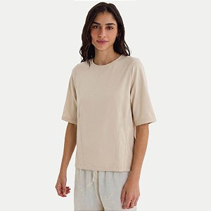 BLUSA HERING MANGA CURTA ALGODÃO LISA BEGE FEMININO ADULTO