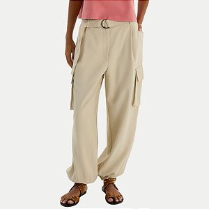 CALÇA HERING POLIESTER CARGO BEGE FEMININO ADULTO