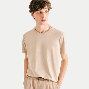 CAMISETA HERING MANGA CURTA COMFORT WORD CARECA BEGE MASCULINO ADULTO