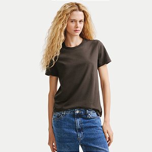 BLUSA HERING MANGA CURTA TSHIRT ALGODÃO LISA MARROM FEMININO ADULTO