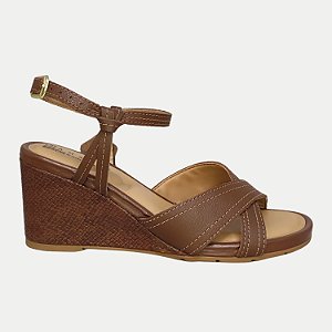 SANDALIA RAMARIM ANABELA MÉDIA COURO MARROM FEMININO ADULTO