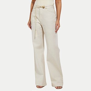 CALÇA YOUNG BRIM BRUTO WIDE LEG BEGE FEMININO ADULTO