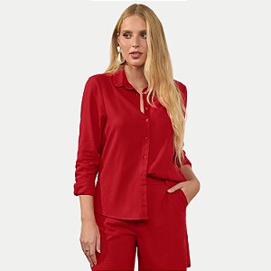 CAMISETE DOCE TRAMA MANGA LONGA SLIM LINHO VERMELHO FEMININO ADULTO