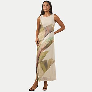 VESTIDO DOCE TRAMA REGATA TULE ESTAMPADO BEGE FEMININO ADULTO
