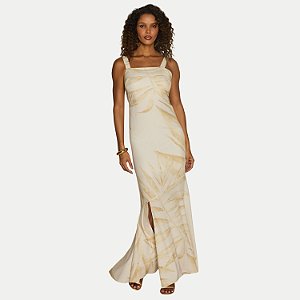 VESTIDO LUNENDER REGATA VISCOSE ESTAMP LONGO OFFWHITE FEMININO ADULTO