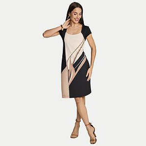 VESTIDO MIRA VEST MANGA CURTA MISTO ESTAMPADO PRETO FEMININO ADULTO