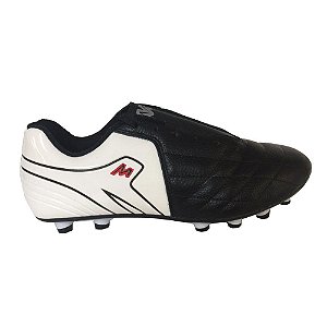 Chuteira Mathaus Avante Couro Futebol de Campo Preto/Branco