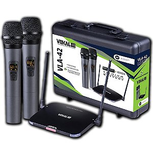 Microfone Sem Fio Vokal VLA42 Mão Duplo Digital Cardióide Com Bateria De Lithium