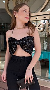 CROPPED LAÇO PAETÊ PRETO