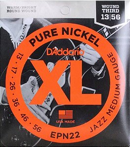 Encordoamento D'Addario EPN22 Pure Nickel Guitarra Jazz, Médio 13-56