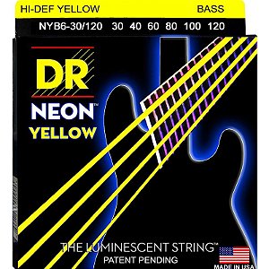 Encordoamento DR Strings NEON Yellow Baixo 6 Cordas 30-120