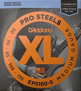 Encordoamento D'Addario EPS160-5 Pro Steels Baixo 5 Cordas 50-135