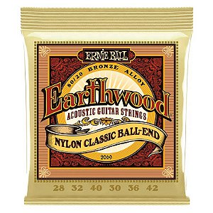 Encordoamento Ernie Ball 028 Earthwood 80/20 Bronze para Violão Nylon