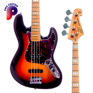 Baixo SX Jazz Bass 4 Cordas em Ash - Sunburst c/ Escudo Tortoise - PMX Custom (Captação Seymour Duncan)