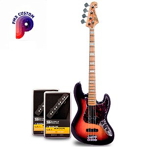 Baixo SX Jazz Bass 4 Cordas em Ash - Sunburst c/ Escudo Tortoise - PMX Custom (Captação Seymour Duncan)