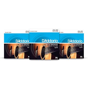 Kit com 3 - Encordoamentos D’Addario EJ11 80/20 Bronze Violão Aço 12–53