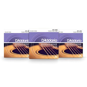 Kit c/ 3 Encordoamentos D'Addario EJ26 Violão Aço Phosphor Bronze 11-52