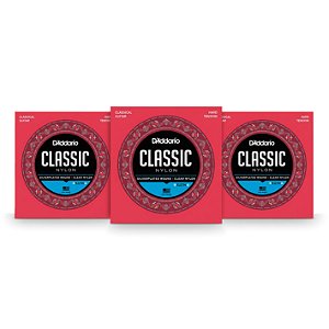 Kit c/ 3 Encordoamentos D'Addario EJ27H Violão Nylon Transparente, Tensão Alta