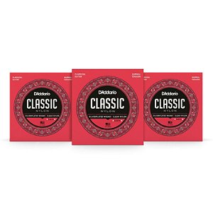 Kit c/ 3 Encordoamentos D'Addario EJ27N Violão Nylon Transparente, Tensão Normal