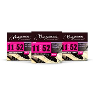 Kit c/ 3 Encordoamentos Magma GA130PB-12 Violão Aço 12 Cordas 11-52 Phosphor Bronze