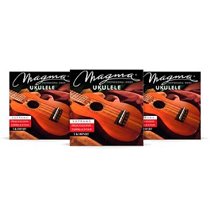 Kit c/ 3 Encordoamentos Magma Ukulele Soprano Nylon Preto A-D-F#-B