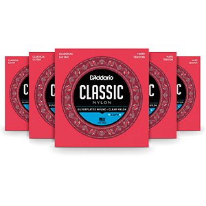 Kit c/ 5 Encordoamentos D'Addario EJ27H Violão Nylon Transparente, Tensão Alta
