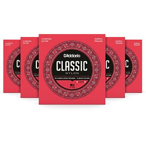 Kit com 5 - Encordoamentos D’Addario EJ27N Violão Nylon Transparente – Tensão Normal