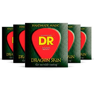 Kit c/ 5 Encordoamentos DR Strings Dragon Skin Violão 12-54 Bronze
