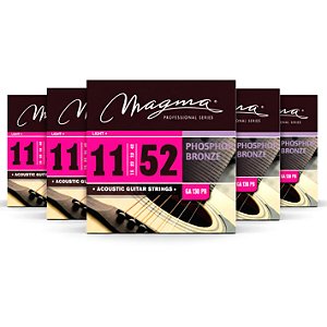 Kit c/ 5 Encordoamentos Magma GA130PB-12 Violão Aço 12 Cordas 11-52 Phosphor Bronze