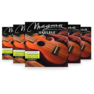 Kit c/ 5 Encordoamentos Magma Ukulele Soprano Fluorescente A-D-F#-B
