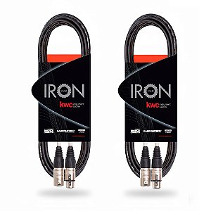 Kit c/ 2 - Cabo KWC Iron Std Microfone XLR Neutrik Fêmea/Macho 3 mts