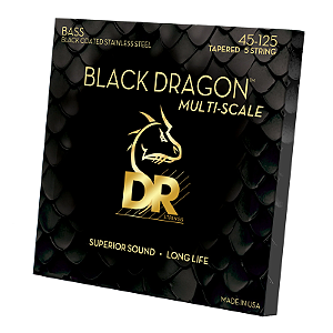 Encordoamento DR Strings Black Dragon Baixo 5 Cordas Multi-Scale Coated Aço 45-125