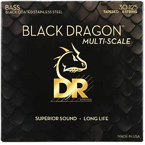 Encordoamento DR Strings Black Dragon Baixo 6 Cordas Multi-Scale Coated Aço 30-125