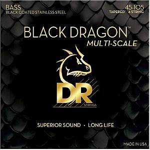 Encordoamento DR Strings Black Dragon Baixo Multi-Scale Coated Aço 45-105