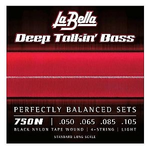 Encordoamento La Bella Baixo 4 Cordas Flat 750N Black Nylon Tape 50-105