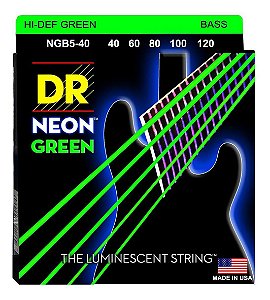 Encordoamento DR Strings NEON Green Baixo 5 Cordas 40-120 - Standard Scale